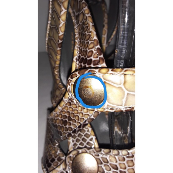 Loeffler Randall Sz 8.5B Tan, Cream & Grey Embossed Platform Sandals - Picture 8 of 14